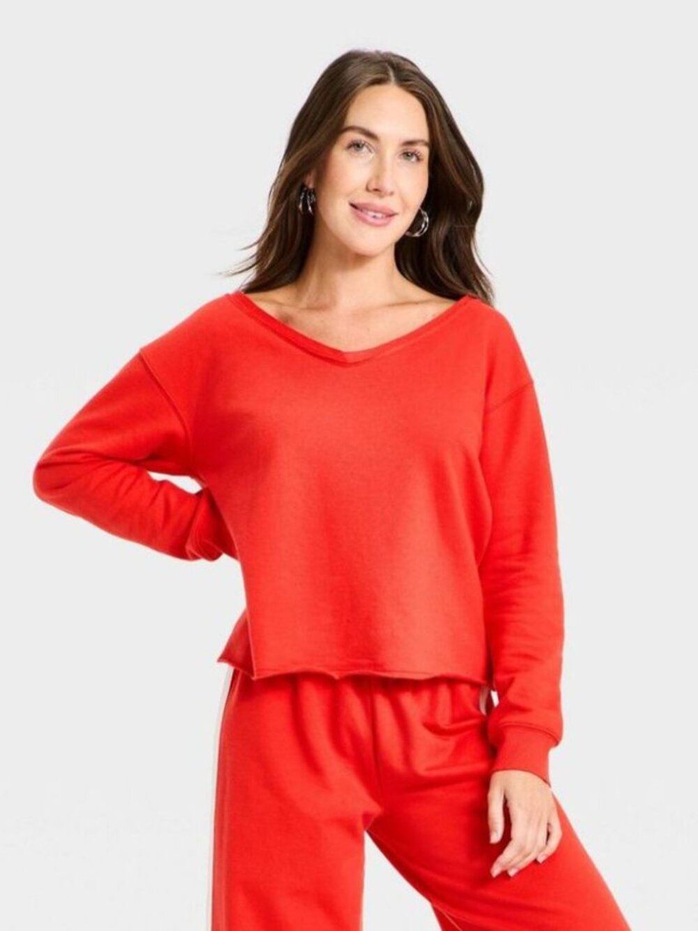 ☀️ Universal Thread Red Oversized V-Neck Fleece Pullover Sweatshirt Size XXL